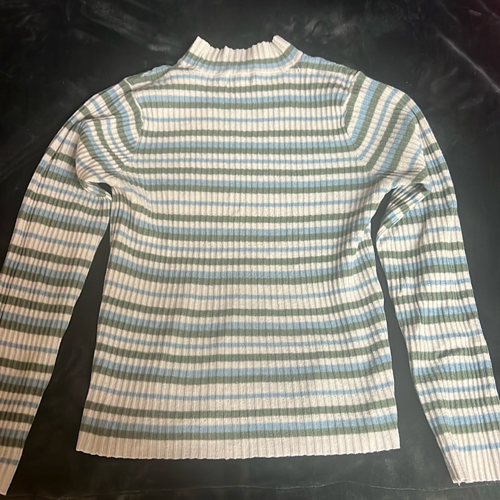 blue green and white striped shirt. RSQ